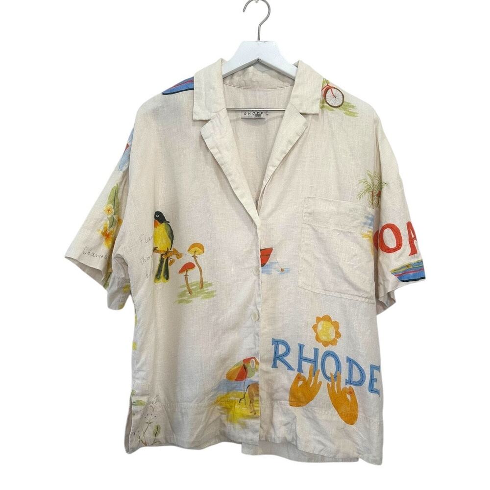 Rhode Ganima Top Munthe Linen Short Sleeve Novelty Shirt Size Large - Picture 2 of 7